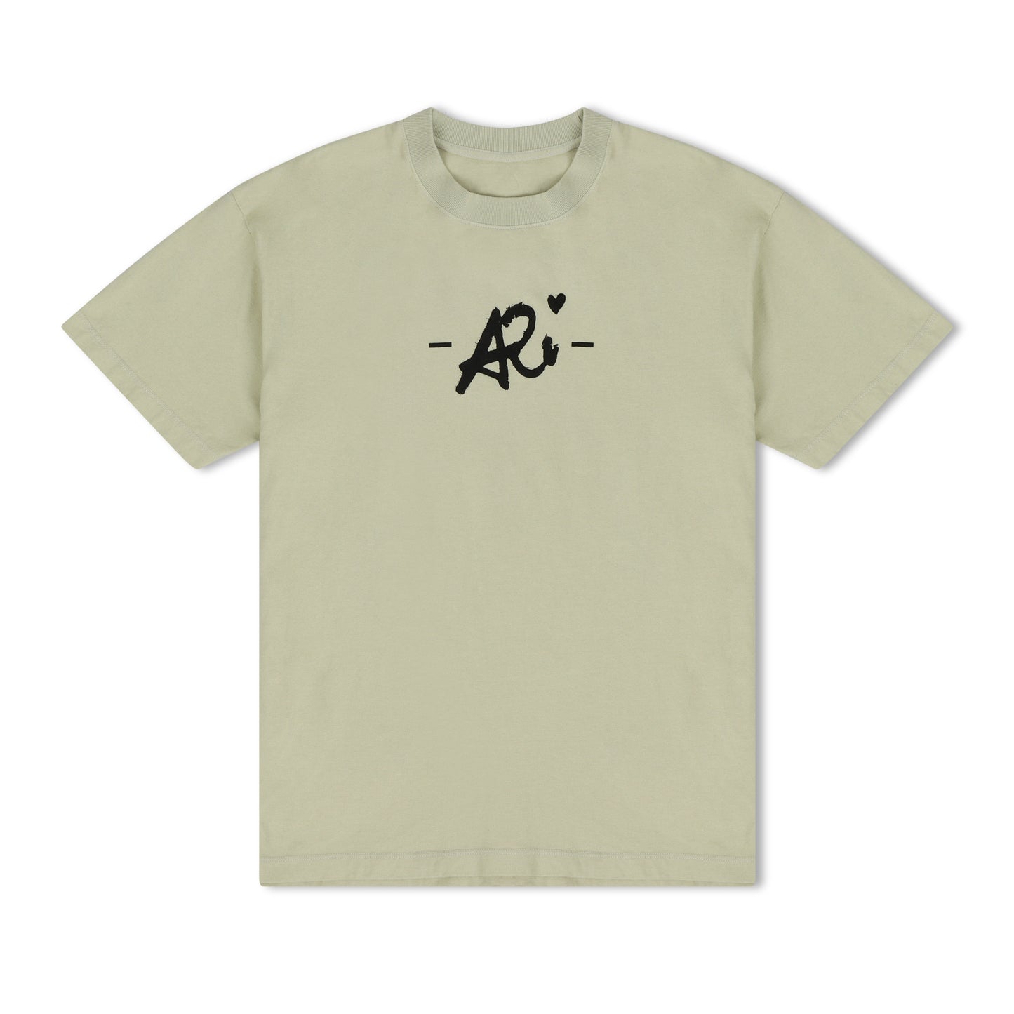 Light beige T-shirt with black 'ARi' logo and heart design