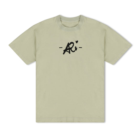 Light beige T-shirt with black 'ARi' logo and heart design