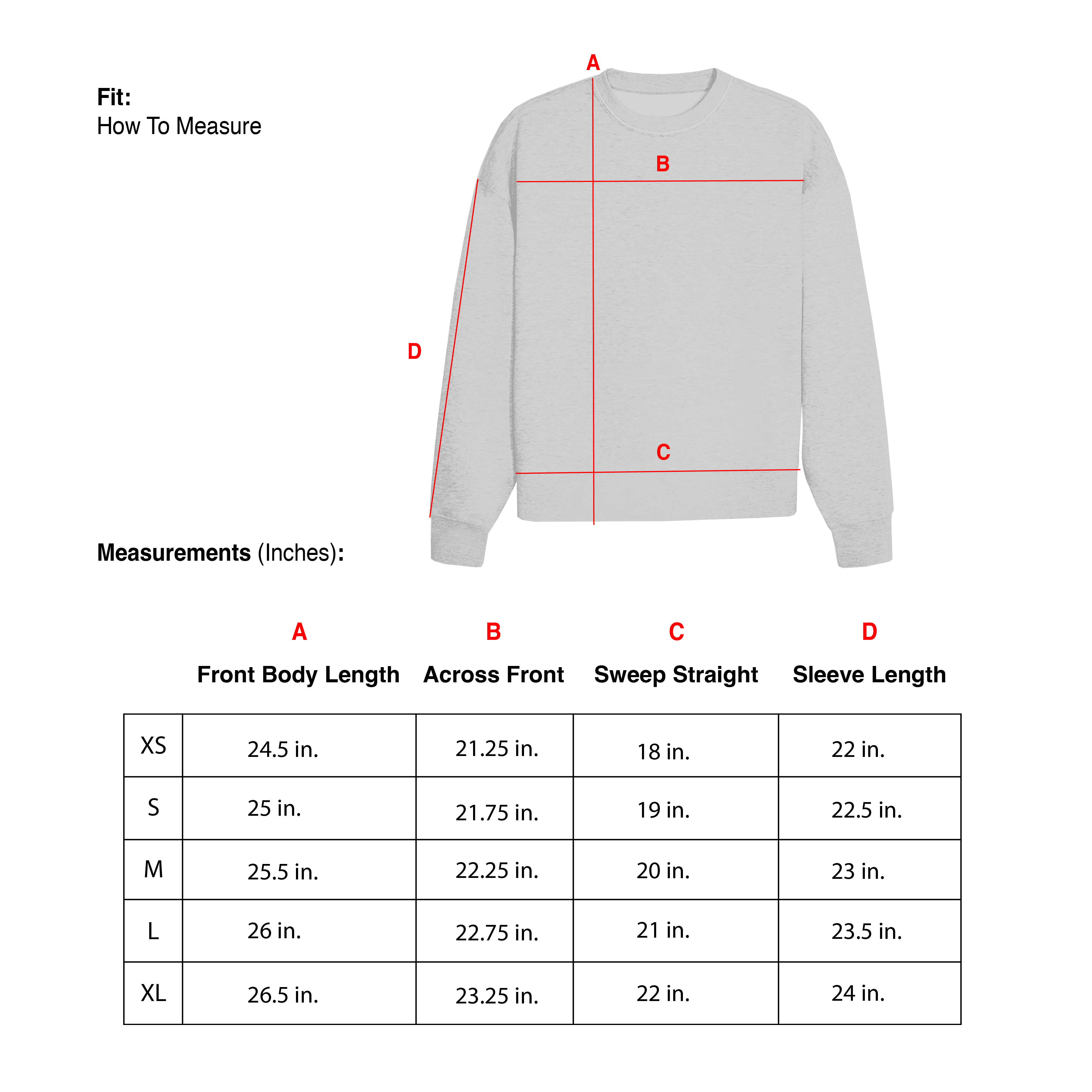 Crewneck Size Guide